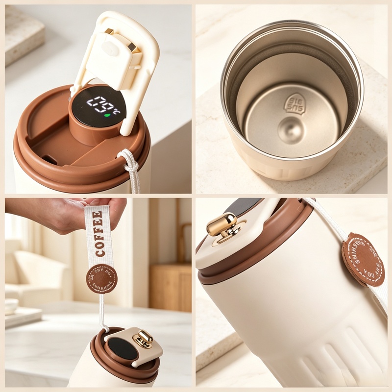 Smart Water Bottle Tracker - 316 Stainless‑Steel Smart Thermos Cup 450ml,