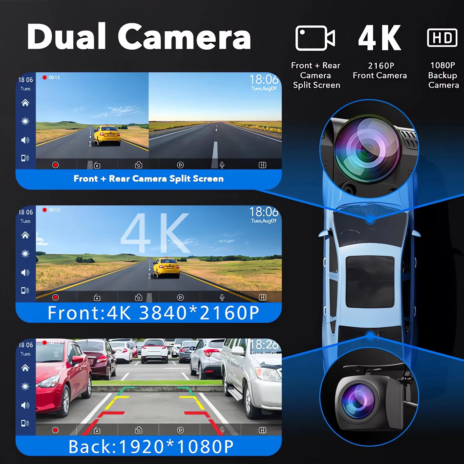 10.26 Inch Dash Cam 4K Carplay - Panoramic Dash Cam 360 ulasan dan harga
