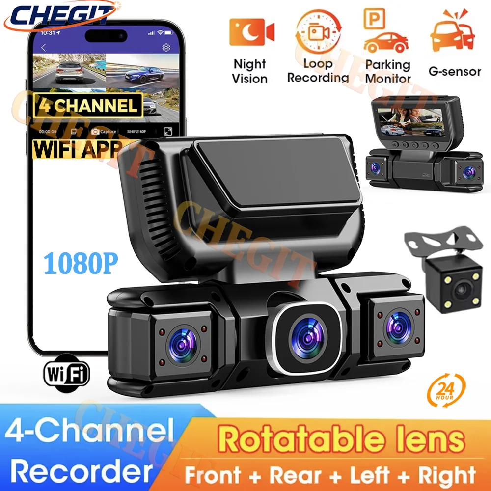 4Channels Car DVR WIFI 1080P V - Panoramic Dash Cam 360 ulasan dan harga