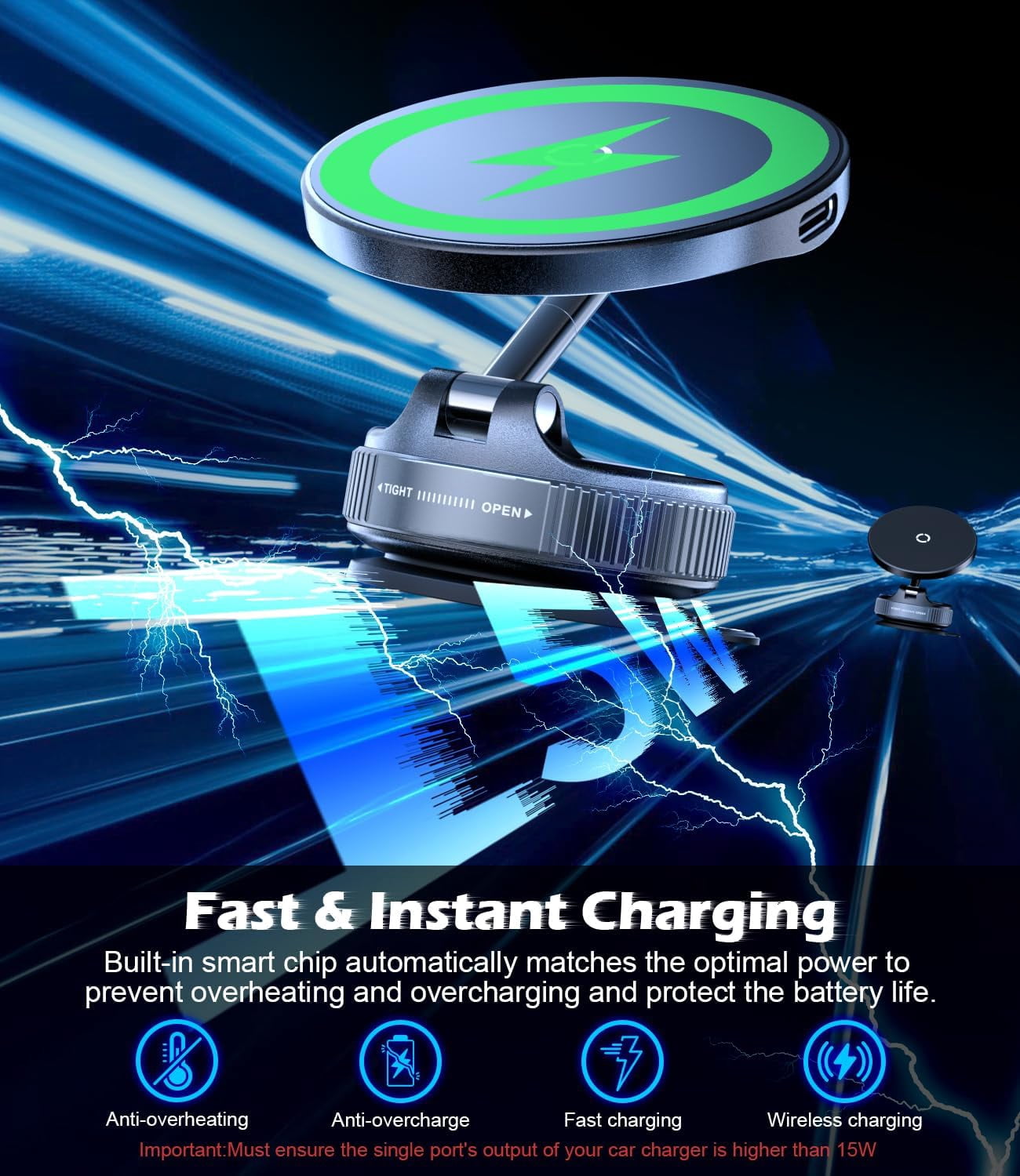 15W Wireless Fast Charger Car  - Magnetic Charging Cable ulasan dan harga